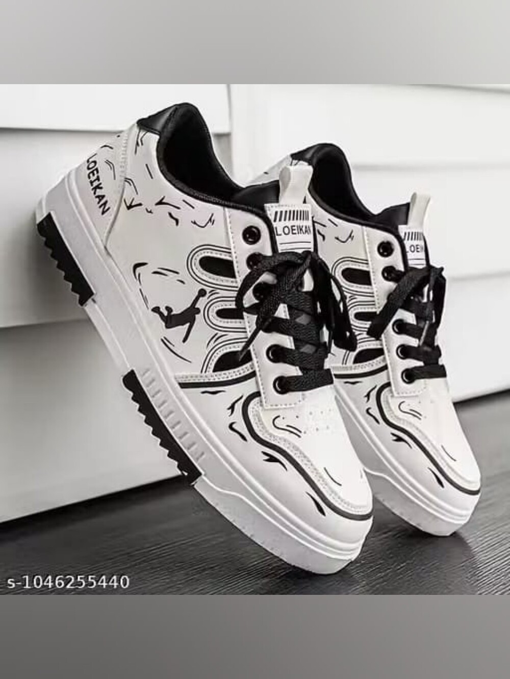 Men's White and Black Low-Top Sneakers